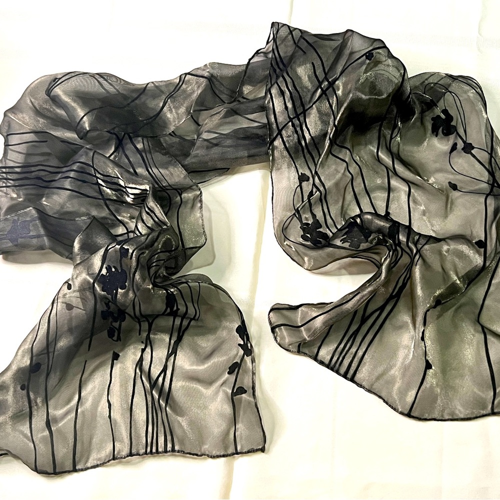 Vintage Scarf Black with Floral Relief Pattern